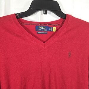 Polo Ralph Lauren Womens Small Petite Red Merino Wool V‎ Neck Sweater